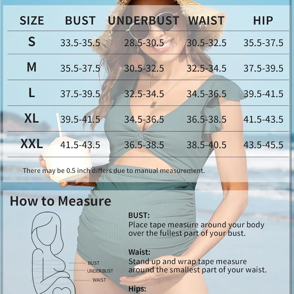 Maternity Swimsuit One Piece High Waisted Pregnancy Bathing Suits Swimwear Black - Picture 5 of 7